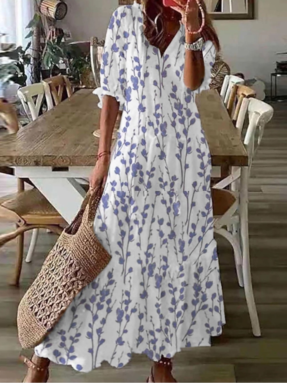Floral White Maxi Dress with Purple Print - Breezy Summer Style